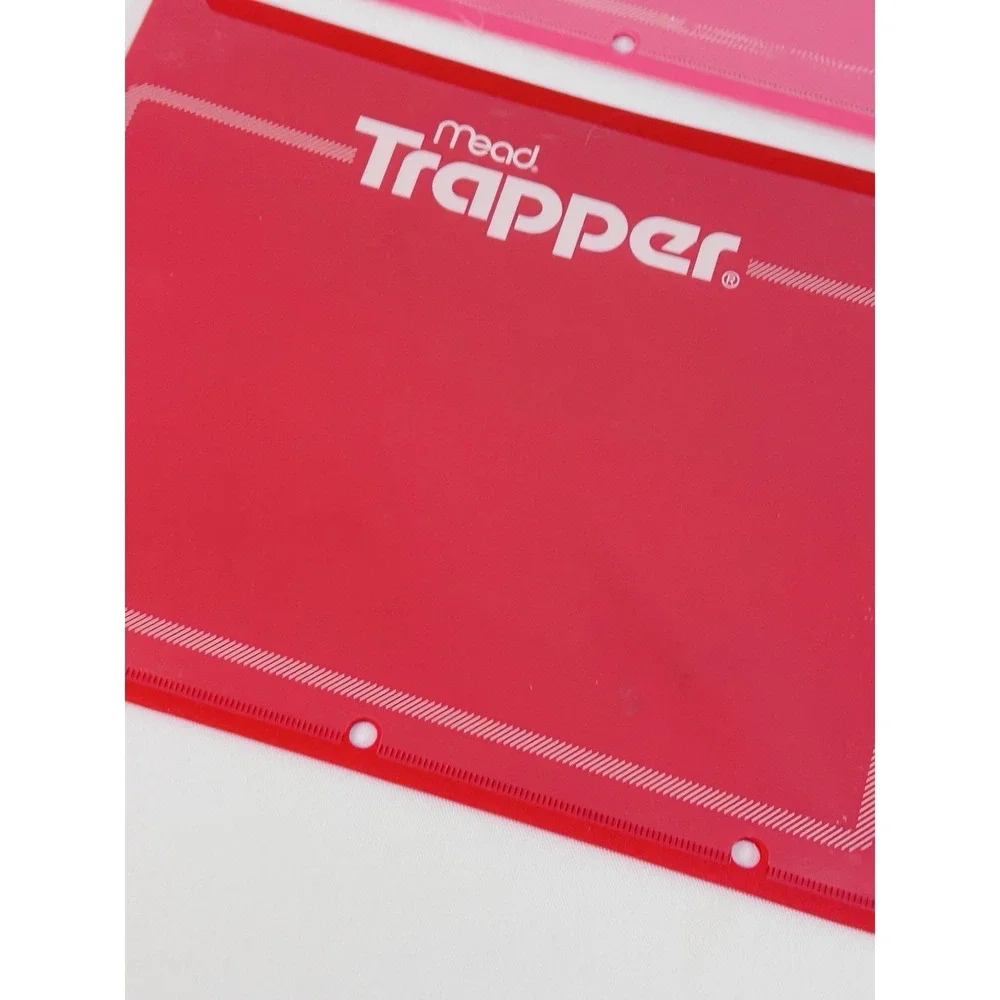 x4 Mead Trapper Pocket Folders Plastic Pink Green Red Blue